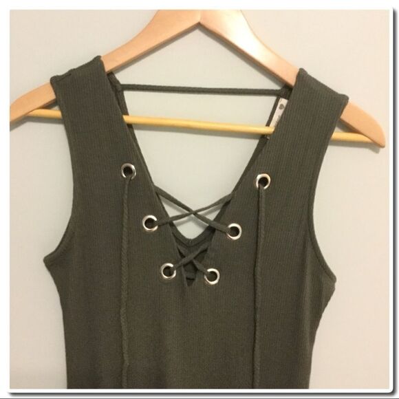 LACE up Mini Dress in Olive - Picture 5 of 7